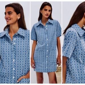 Pomander Place Tuckernuck Blue Embroidered “Lacie” Dress Large Short Sleeve